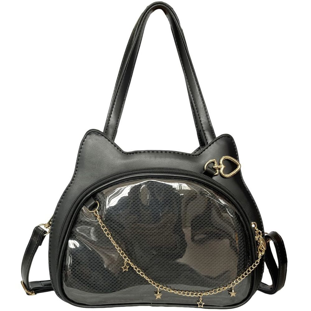Harajuku Y2K Goth Cute Cat Shaped Handbag Kawaii Pin Display Ita Bag Black B)